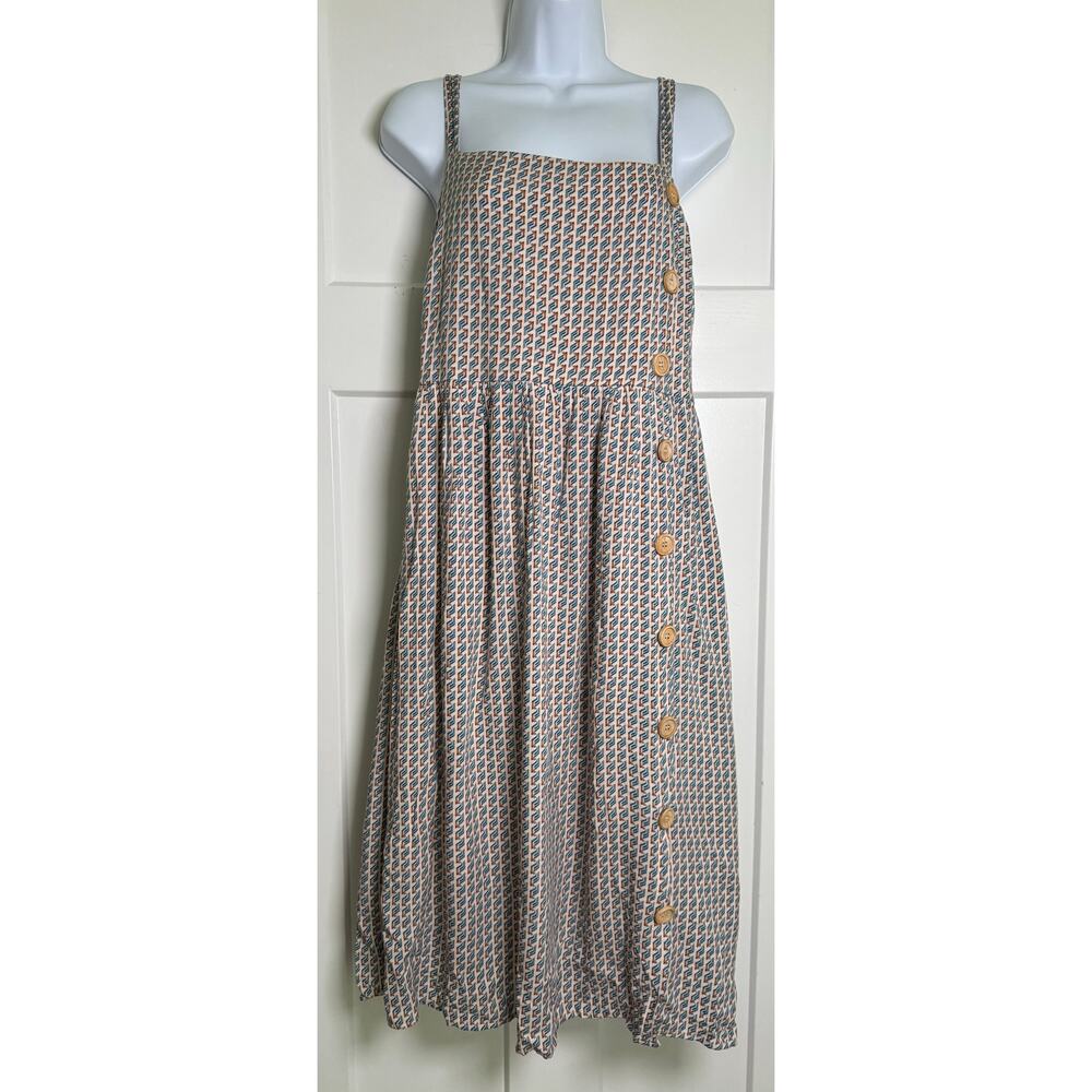 Superfoxx Square Neck Midi Dress Blue Tan Boho‎ Size LARGE